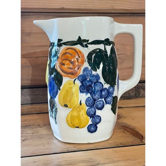 Vintage Pottery Fruit leaf drink pitcher/ flower vase. Blue Ridge Pottery? - Picture 1 of 7